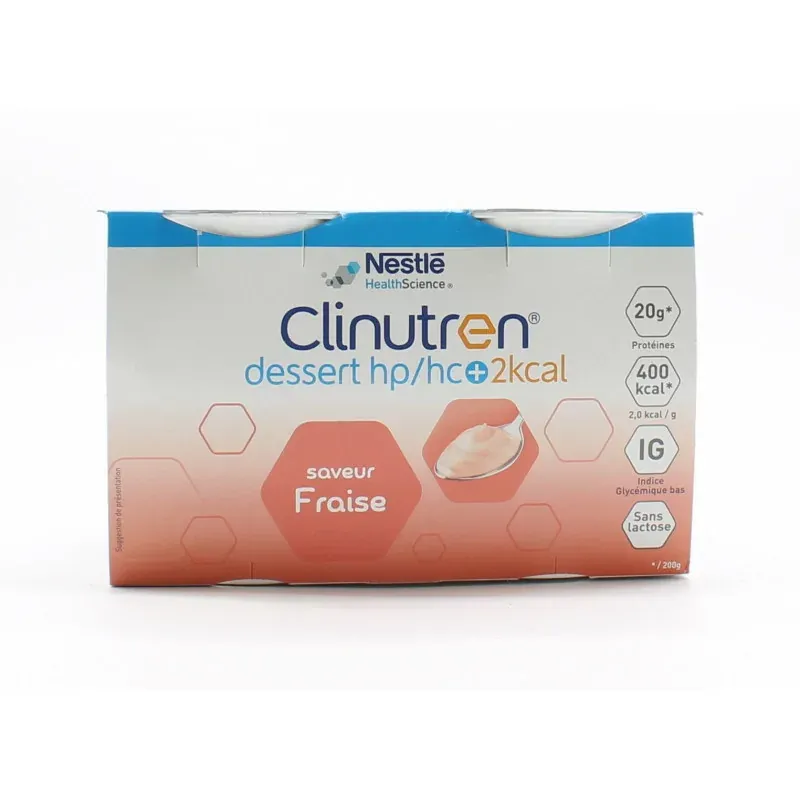 Clinutren Dessert HP/HC +2 Kcal Saveur Fraise 4x200g - Univers Pharmacie