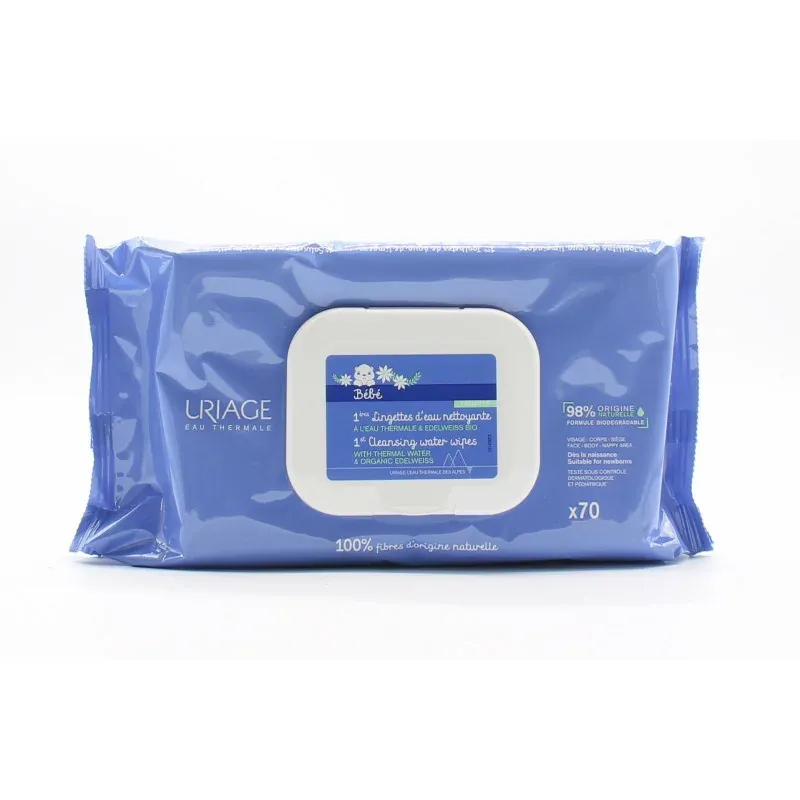 Uriage Bébé 1ères Lingettes d'Eau Nettoyantes X70 - Univers Pharmacie