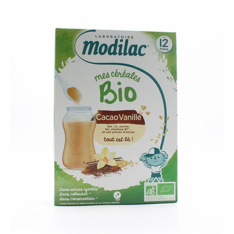 Modilac Mes Céréales Bio Cacao Vanille 250g - Univers Pharmacie