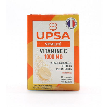 Upsa Vitamine C 1000mg Goût Orange 20 comprimés effervescents - Univers Pharmacie