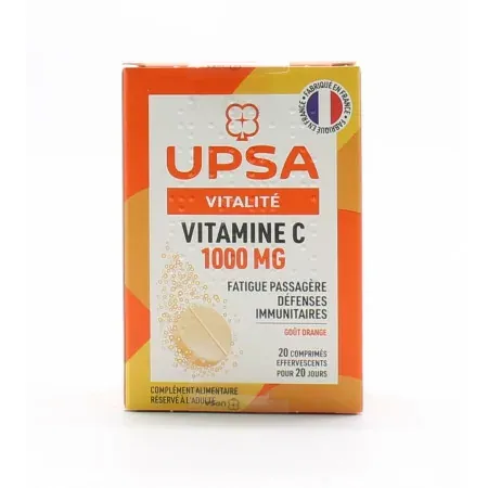 Upsa Vitamine C 1000mg Goût Orange 20 comprimés effervescents - Univers Pharmacie