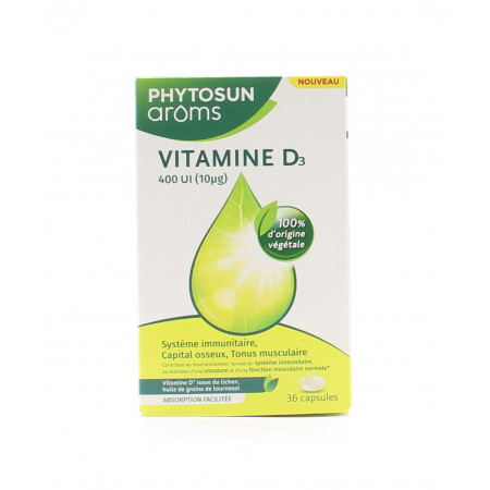Phytosun Arôms Vitamine D3 400UI 36 capsules  - Univers Pharmacie