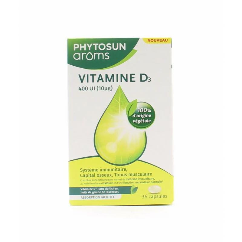 Phytosun Arôms Vitamine D3 400UI 36 capsules - Univers Pharmacie