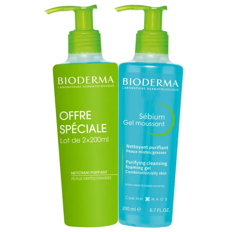 Bioderma Sébium Gel Moussant Nettoyant Purifiant 2X200ml - Univers Pharmacie