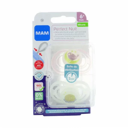 MAM Sucette Perfect Nuit Silicone 6M+ X2 - Univers Pharmacie