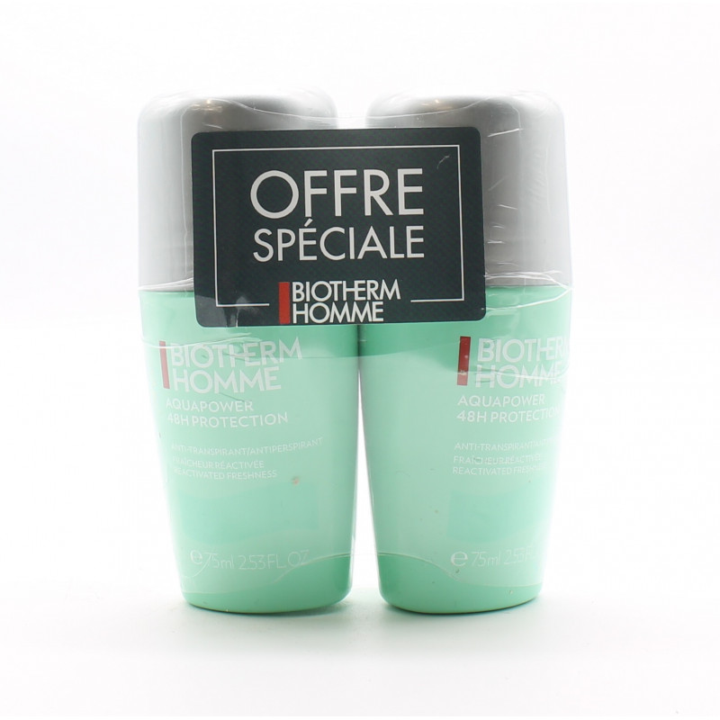 Biotherm Homme Aquapower 48h Protection Roll-On 2X75ml - Univers Pharmacie Biotherm Homme Aquapower 48h Protection Roll-On 2X75ml - Univers Pharmacie