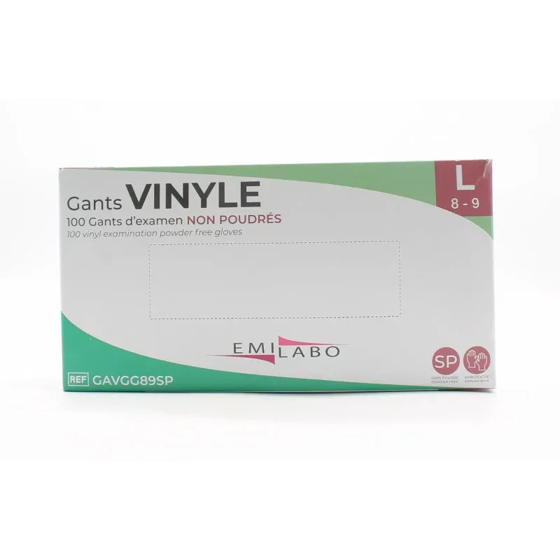 Emilabo Gants Vinyle Non Poudrés Taille L X100 - Univers Pharmacie