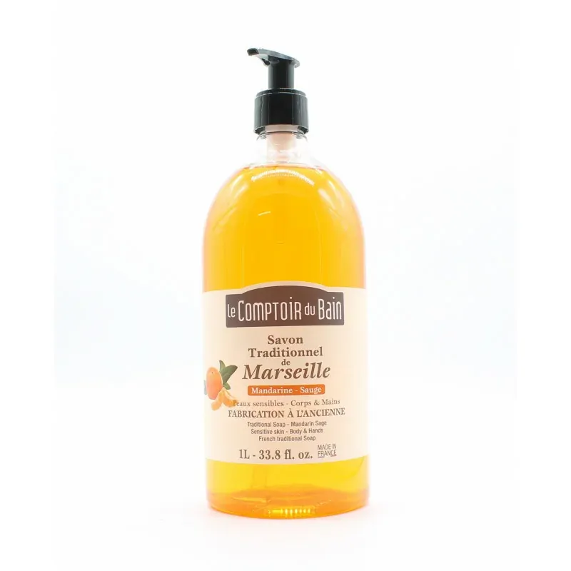 Le Comptoir du Bain Savon de Marseille Mandarine Sauge 1L - Univers Pharmacie
