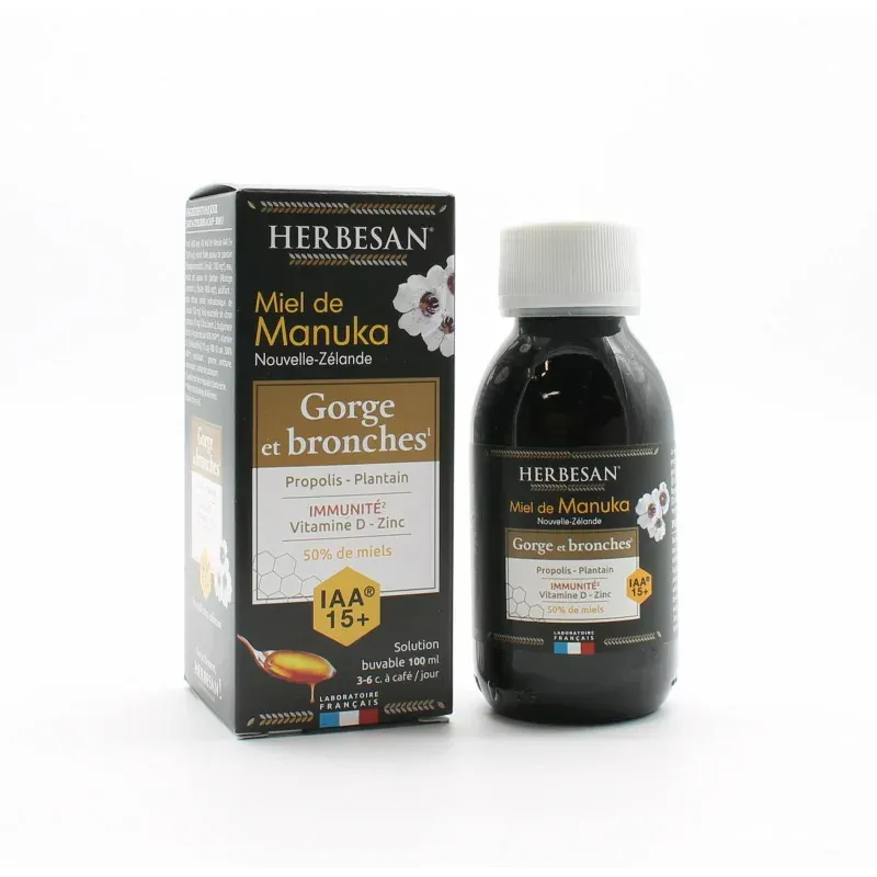 Herbesan Miel de Manuka Gorge et Bronches 100ml - Univers Pharmacie