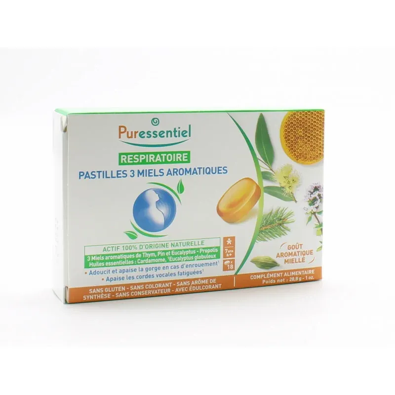 Puressentiel Respiratoire 3 Miels Aromatiques 18 pastilles - Univers Pharmacie