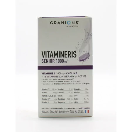 Granions Vitamineris Sénior 1000mg Goût Cassis 30 comprimés effervescents - Univers Pharmacie