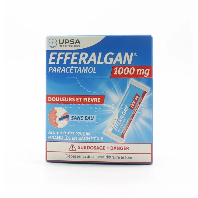 Upsa Efferalgan 1000mg granulés Arôme Fruits Rouges 8 sachets