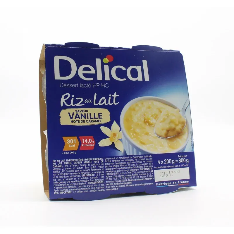 Delical Dessert Lacté HP HC Riz au Lait Vanille 4X200g - Univers Pharmacie