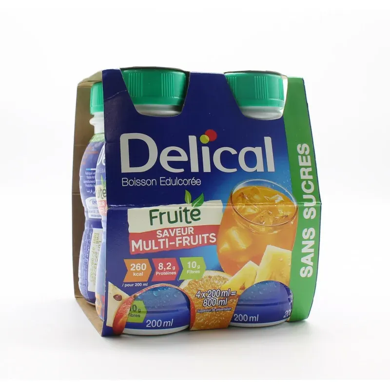Delical Boisson Edulcorée Fruitée Multi-Fruits 4X200ml - Univers Pharmacie