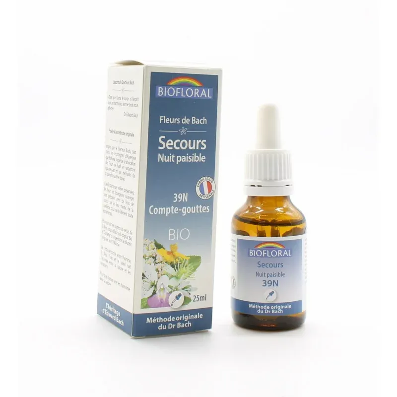 Biofloral Fleurs de Bach Bio Secours Nuit Paisible 39N Compte-gouttes 25ml Biofloral Fleurs de Bach Bio Secours Nuit Paisible 39N Compte-gouttes 25ml