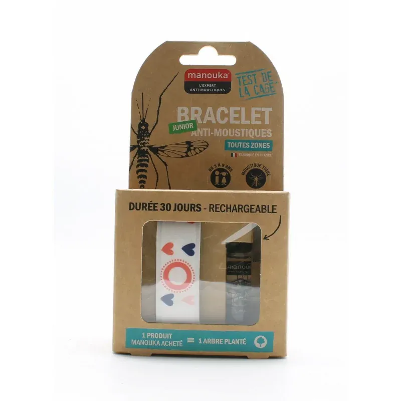 Manouka Junior Bracelet Anti-Moustique Toutes Zones Cœur - Univers Pharmacie