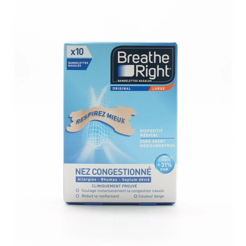 Breathe Right Bandelettes Nasales Nez Congestionné Large X10