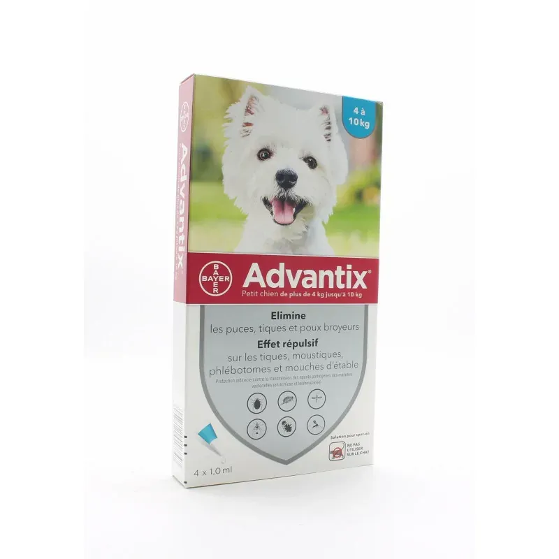 Advantix Petit Chien 4-10kg Pipettes 4X1,0ml Advantix Petit Chien 4-10kg Pipettes 4X1,0ml