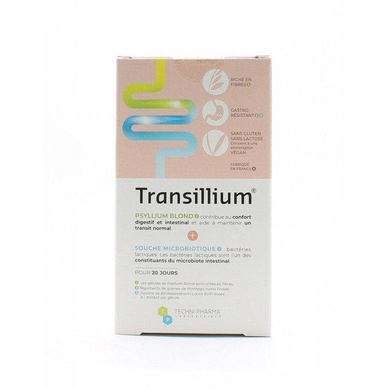 Transillium Psyllium Blond + Souche Microbiotique 80 + 20 gélules - Univers Pharmacie Transillium Psyllium Blond + Souche Microbiotique 80 + 20 gélules - Univers Pharmacie