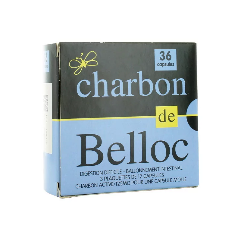 Charbon De Belloc 125mg Digestion Difficile Ballonnement Intestinal 36  Capsules Molles