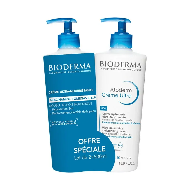 Bioderma Atoderm Crème Ultra Hydratante Nourrissante 2X500ml - Univers Pharmacie