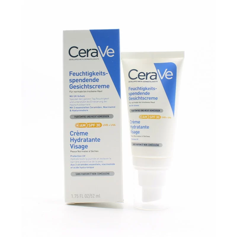 CeraVe Crème Hydratante Visage SPF 30, 2 x 52ml