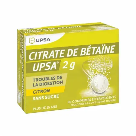 Upsa Citrate de Bétaïne 2g Citron 20 comprimés effervescents - Univers Pharmacie