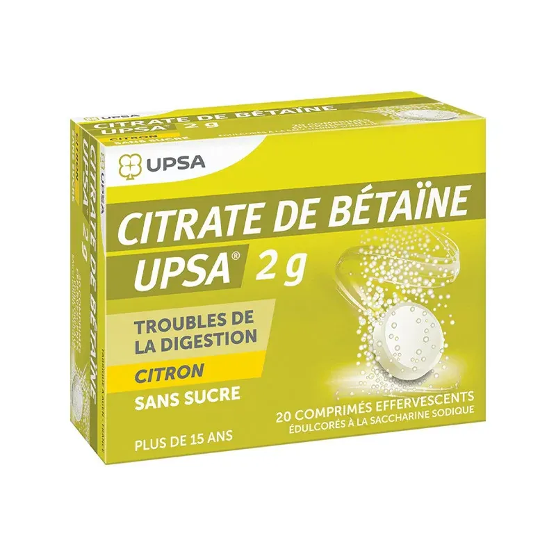Upsa Citrate de Bétaïne 2g Citron 20 comprimés effervescents - Univers Pharmacie