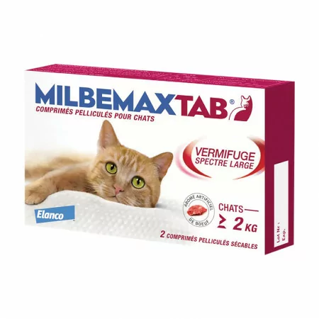 Milbemaxtab Vermifuge Chats +2kg 2 comprimés - Univers Pharmacie