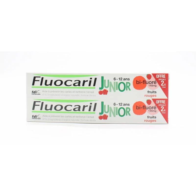 Fluocaril Dentifrice Junior 6-12 ans Fruits Rouges 2X75ml