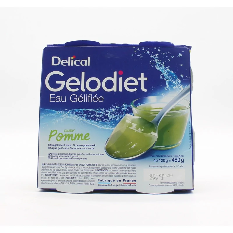 Delical Gelodiet Eau Gélifiée Saveur Pomme 4X120g - Univers Pharmacie