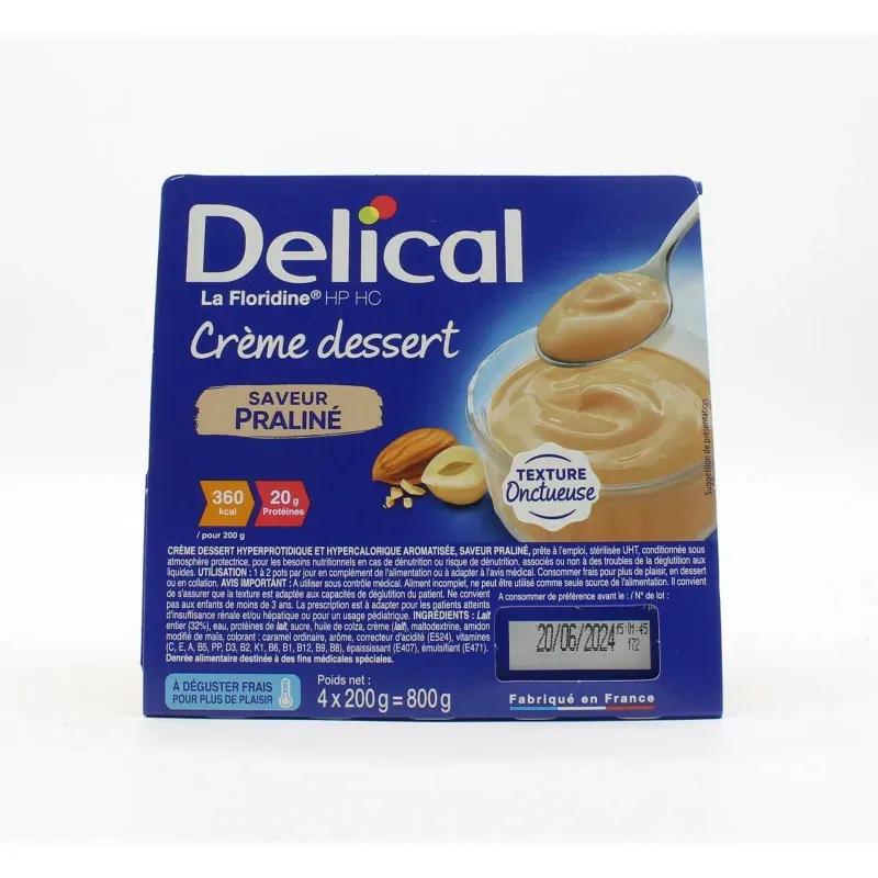 Delical La Floridine HP HC Crème Dessert Saveur Praliné 4X200g - Univers Pharmacie
