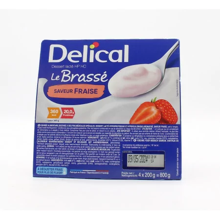 Delical Dessert Lacté HP HC Le Brassé Saveur Fraise 4X200g - Univers Pharmacie