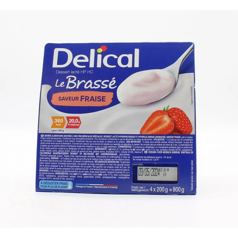 Delical Dessert Lacté HP HC Le Brassé Saveur Fraise 4X200g - Univers Pharmacie