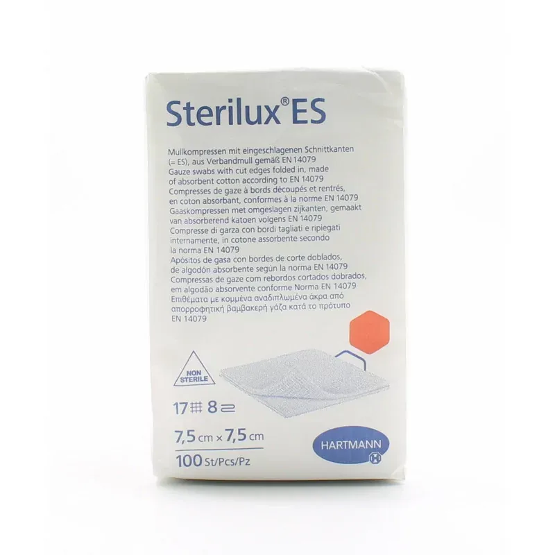 Sterilux ES Compresses de gaze 7,5X7,5cm 17 Fils 8PL 100 pièces