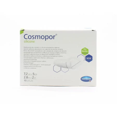 Cosmopor Silicone Pansement Absorbant Adhésif 7,2X5cm 10 pièces - Univers Pharmacie