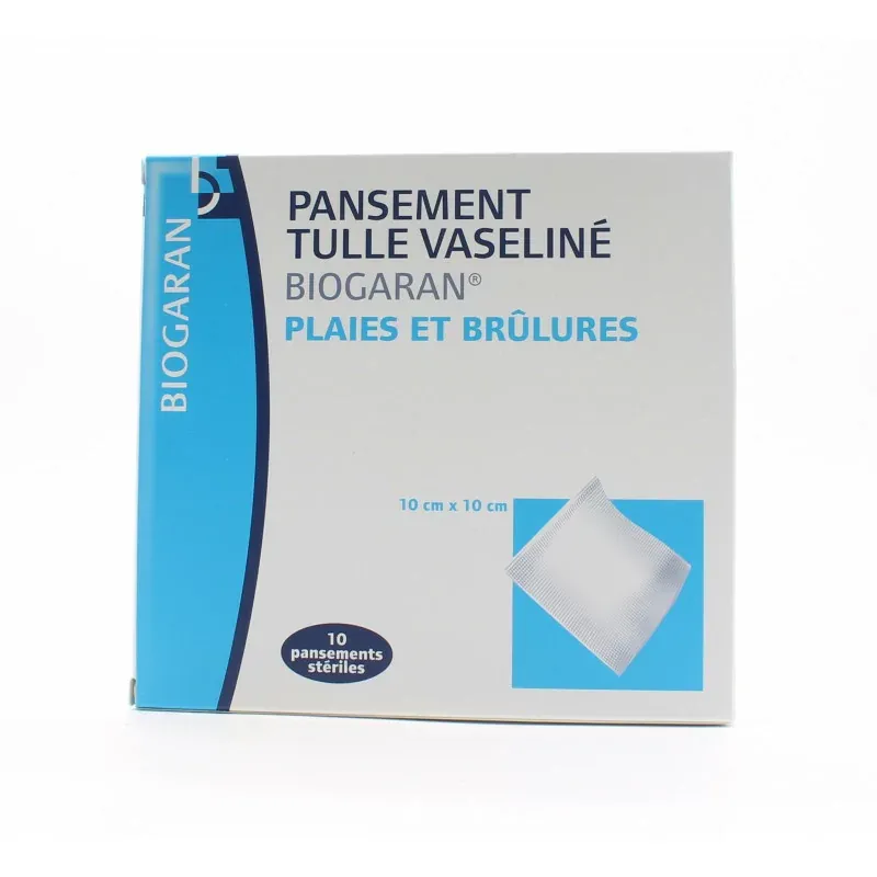 Biogaran Pansement Tull Vaseliné Plaies et Brûlures 10X10 cm 10 pièces - Univers Pharmacie