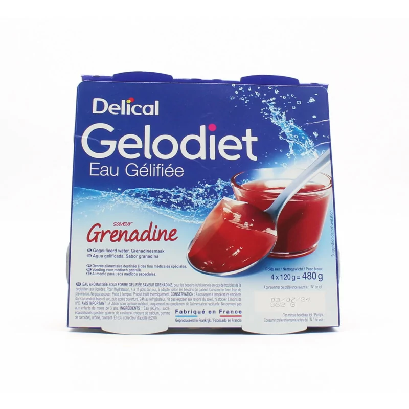 Delical Gelodiet Eau Gélifiée Saveur Grenadine 4X120g - Univers Pharmacie