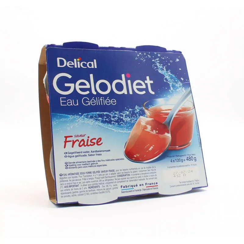 Delical Gelodiet Eau Gélifiée Saveur Fraise 4X120g
