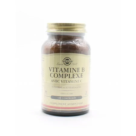Solgar Vitamine B Complexe avec Vitamine C 100 comprimés - Univers Pharmacie