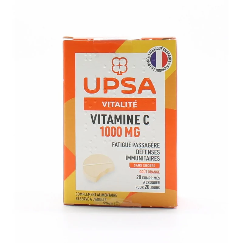 Upsa Vitamine C 1000mg Goût Orange Sans Sucre 20 comprimés à croquer