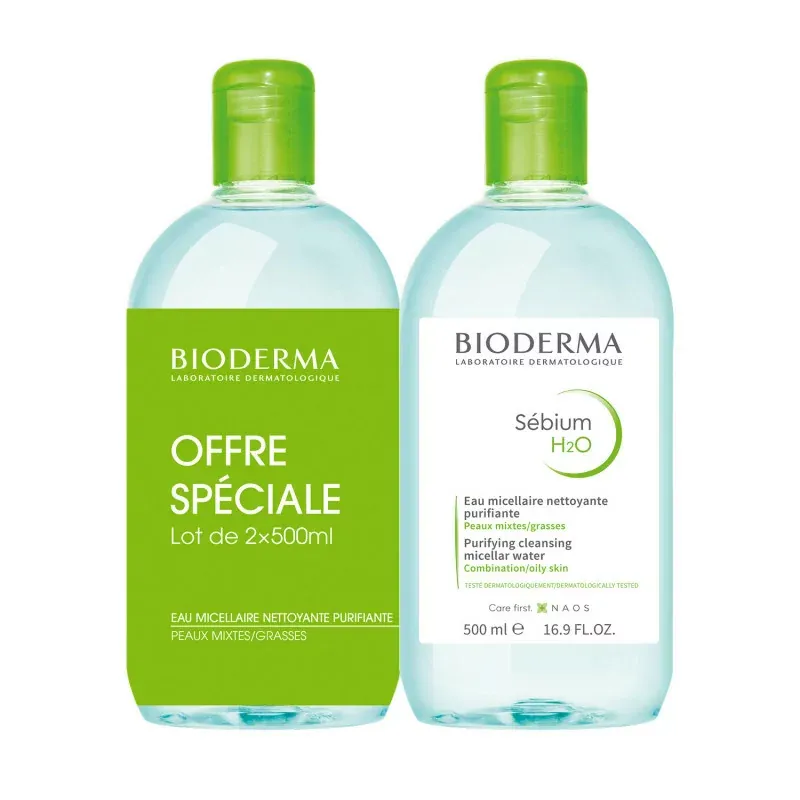 Bioderma Sébium H2O Eau Micellaire Nettoyante Purifiante 2X500ml