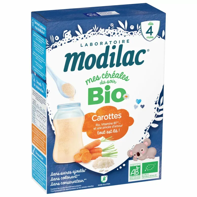 Modilac Mes Céreales du Soir Bio Riz Carottes 250g  - Univers Pharmacie