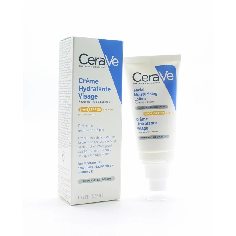CeraVe Crème hydratante visage SPF50 peaux normales à sèches 52ml