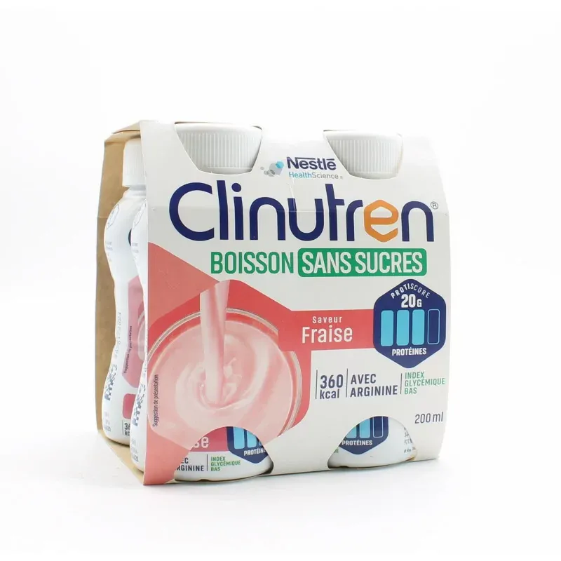 Clinutren Boisson Sans Sucres Saveur Fraise 4X200ml - Univers Pharmacie
