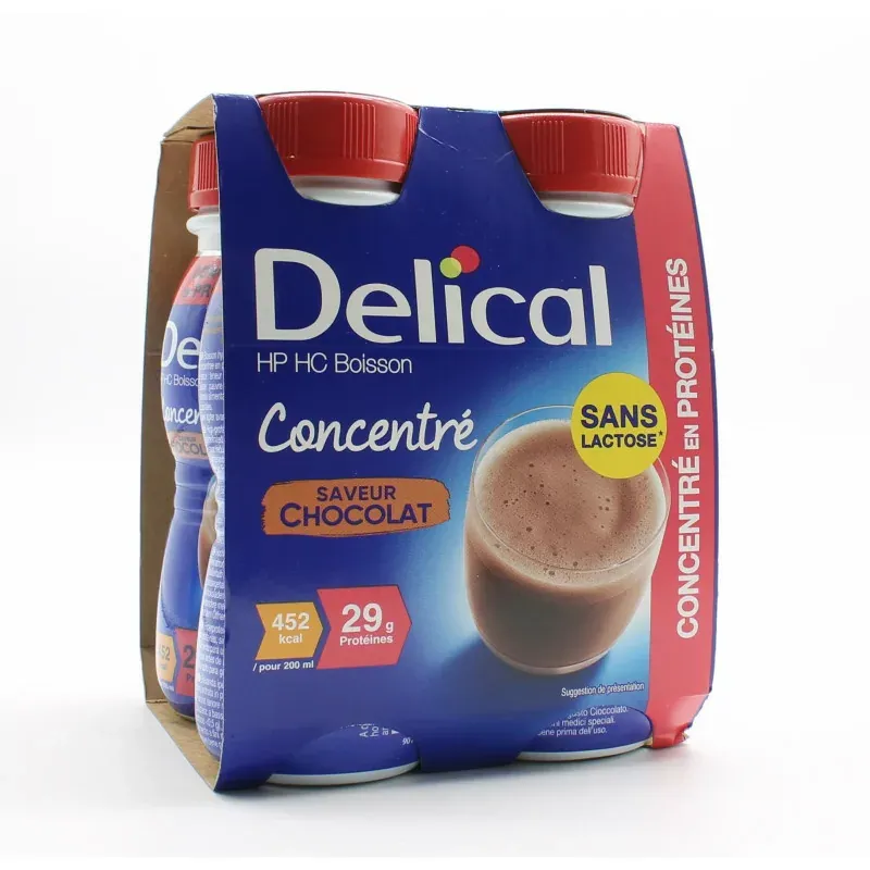 Delical HP HC Boisson Concentrée Saveur Chocolat 4X200ml - Univers Pharmacie