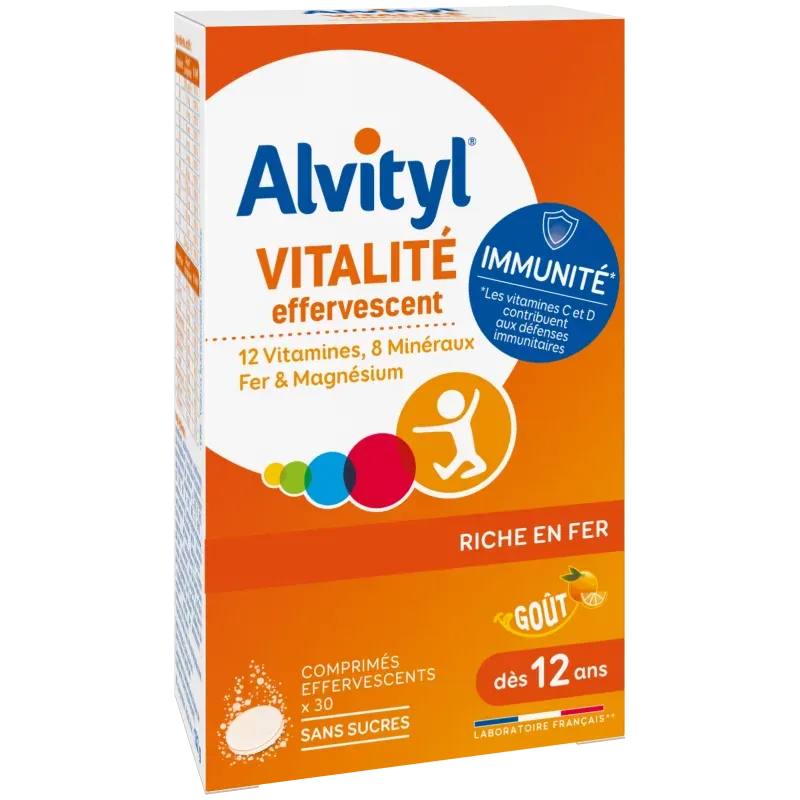 Alvityl Vitalité Effervescent Goût Orange 30 comprimés