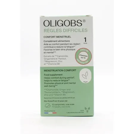 Oligobs Règles Difficiles Confort Menstruel 15 comprimés - Univers Pharmacie