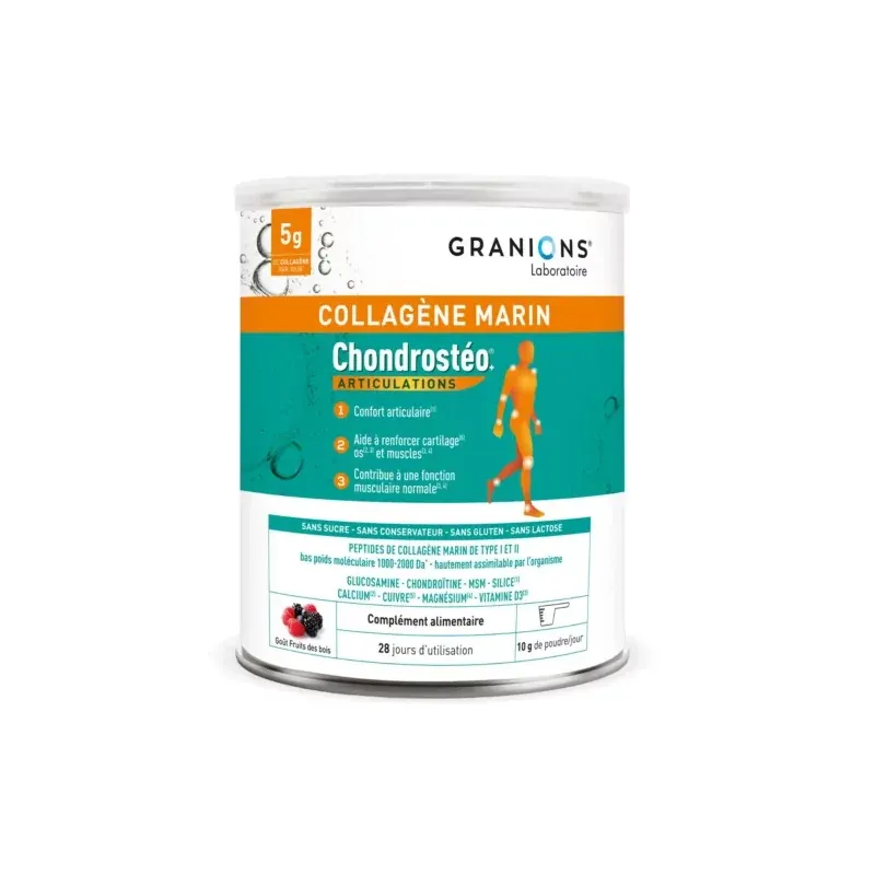 Granions Collagène Marin Chondrostéo+ Articulations Goût Fruits des Bois 280g - Univers Pharmacie