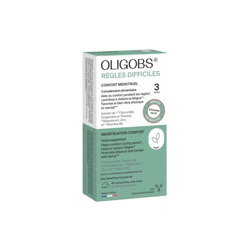 Oligobs Règles Difficiles Confort Menstruel 3 cycles 45 comprimés - Univers Pharmacie